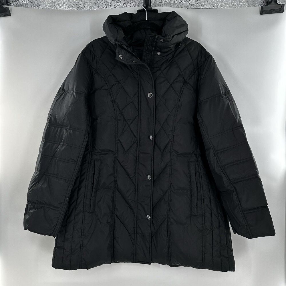 LONDON FOG Full Zip & Snap Heavy Weight Black Long Puffer Jacket Size 1X No Hood